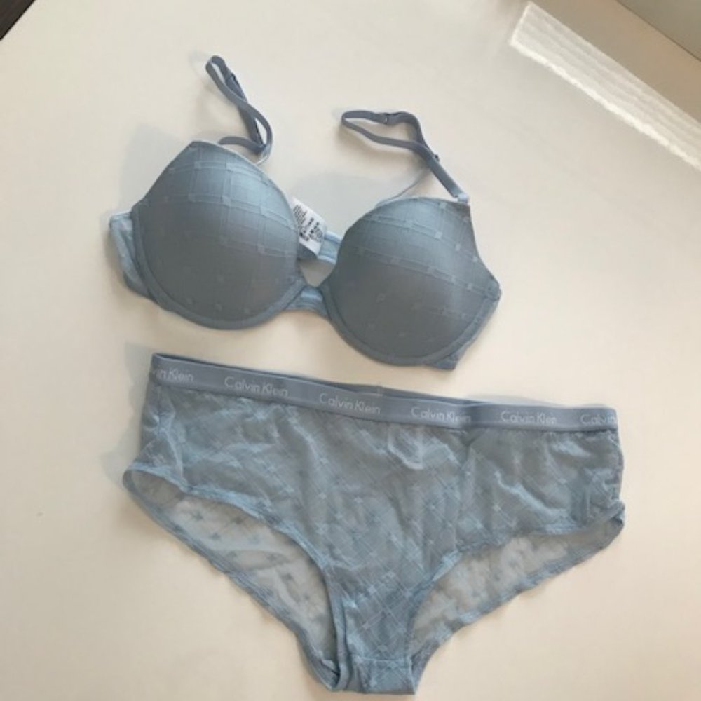 Calvin Klein bra and panty set~Blue-grey ~ NWOT